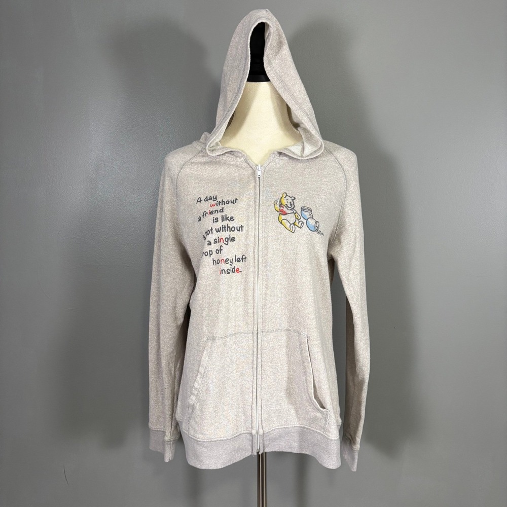 Disney‎ Parks Winnie the Pooh Zip Up Hoodie Sweatshirt Womens L French Terry
